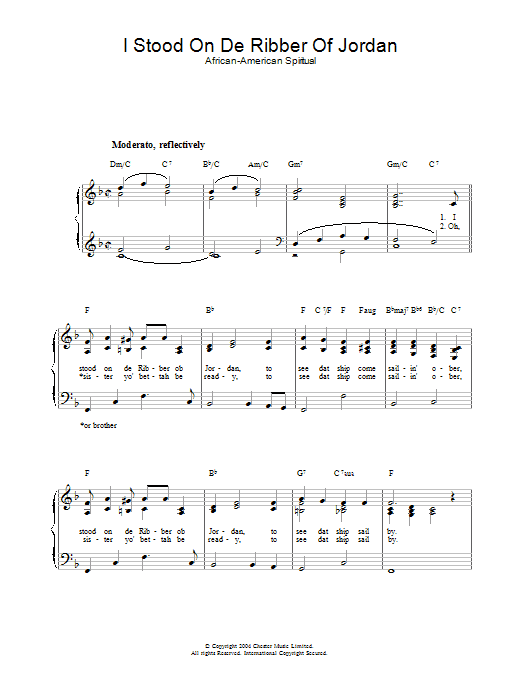 Learn to play African-American Spiritual I Stood On De Ribber Of Jordan sheet music for Piano & Vocal in minutes. African-American Spiritual I Stood On De Ribber Of Jordan sheet music preview music notes and score for Piano & Vocal including 2 page(s)