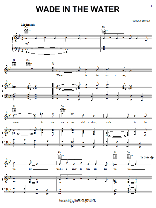 Learn to play Traditional Spiritual Wade In The Water sheet music for Piano, Vocal & Guitar (Right-Hand Melody) in minutes. Traditional Spiritual Wade In The Water sheet music preview music notes and score for Piano, Vocal & Guitar (Right-Hand Melody) including 2 page(s)