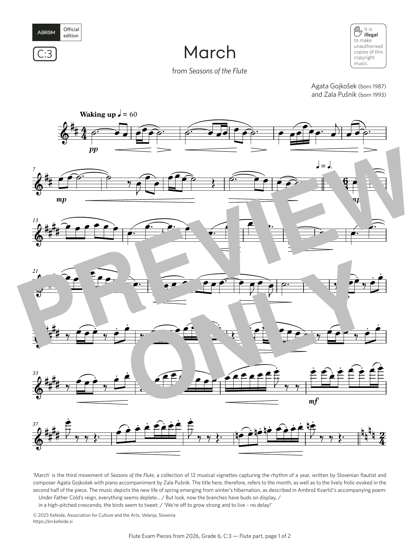 Agata Gojkošek March (Grade 6, list C3, from the ABRSM Flute Syllabus from 2026) sheet music, chords, lyrics - Printable PDF for Flute Solo