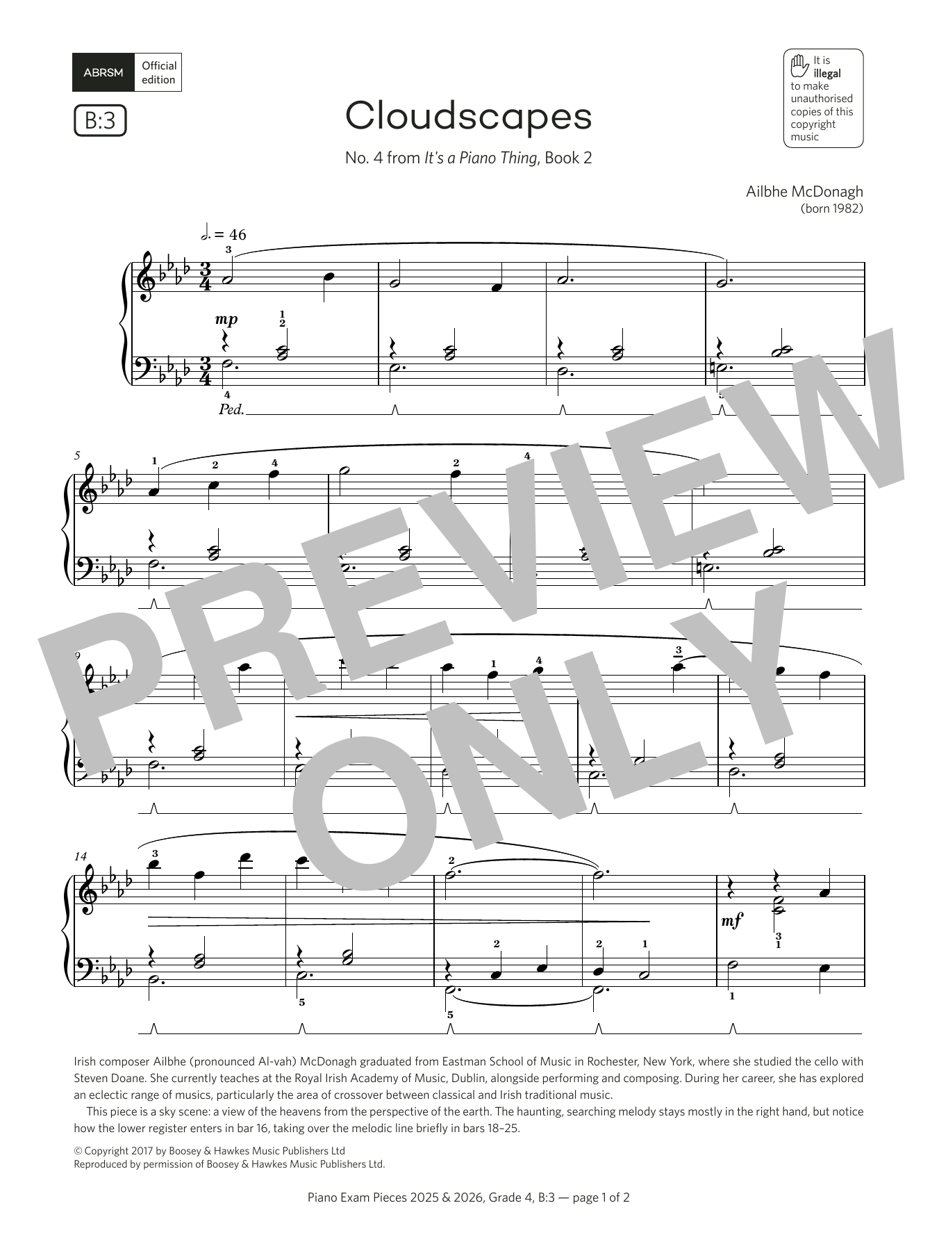 Ailbhe McDonagh Cloudscapes (Grade 4, list B3, from the ABRSM Piano Syllabus 2025 & 2026) sheet music, chords, lyrics - Printable PDF for Piano Solo