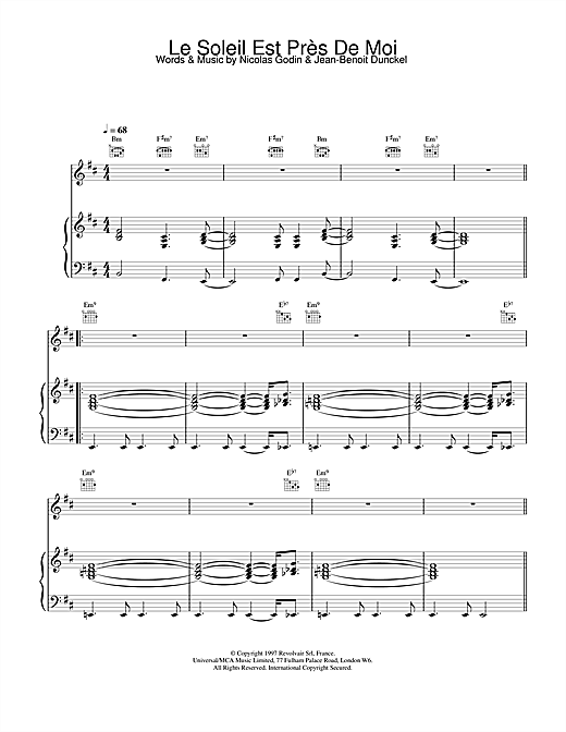 Learn to play Air Le Soleil Est Près De Moi sheet music for Piano, Vocal & Guitar in minutes. Air Le Soleil Est Près De Moi sheet music notes and chords