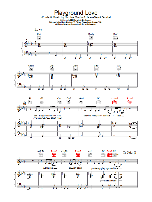 Learn to play Air Playground Love (from The Virgin Suicides) sheet music for Piano, Vocal & Guitar in minutes. Air Playground Love (from The Virgin Suicides) sheet music preview music notes and score for Piano, Vocal & Guitar including 2 page(s)