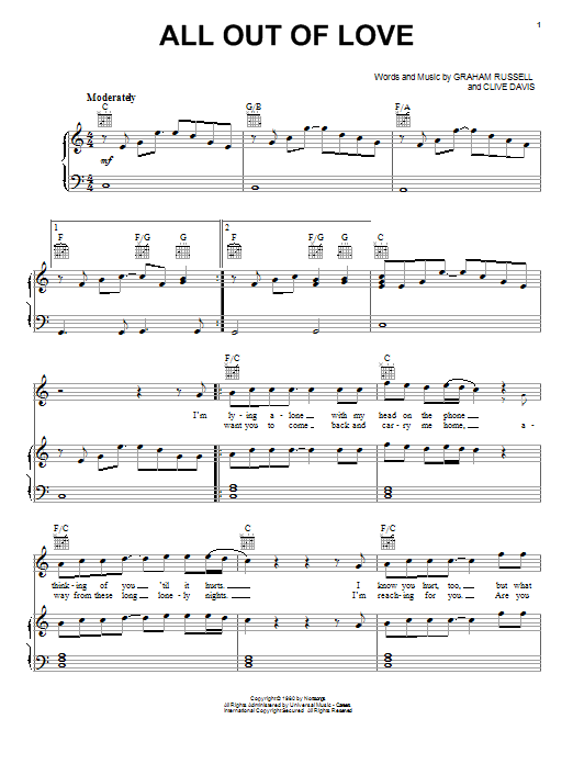 Get Wallpaper Air Supply All Out Of Love Sheet Music Notes Chords Lyrics For Free