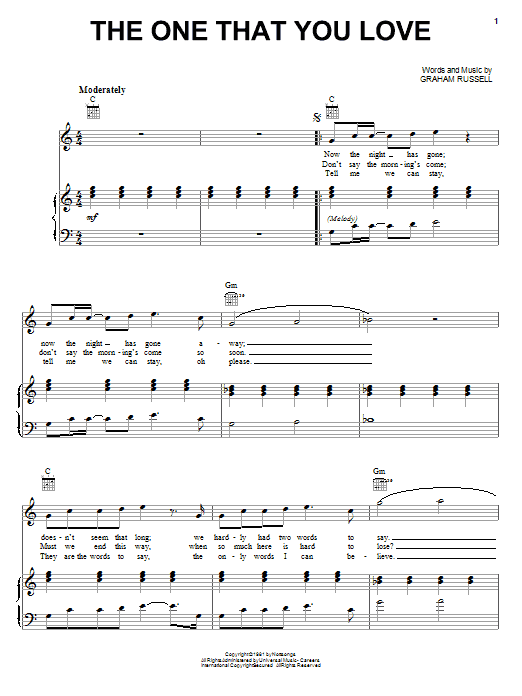 Learn to play Air Supply The One That You Love sheet music for Piano, Vocal & Guitar (Right-Hand Melody) in minutes. Air Supply The One That You Love sheet music notes and chords