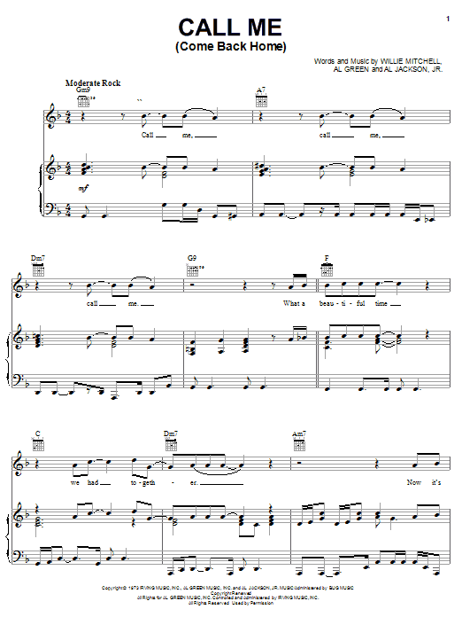 Learn to play Al Green Call Me (Come Back Home) sheet music for Piano, Vocal & Guitar (Right-Hand Melody) in minutes. Al Green Call Me (Come Back Home) sheet music notes and chords