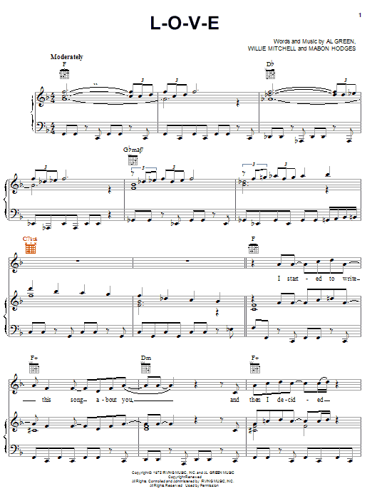 Learn to play Al Green L-O-V-E sheet music for Piano, Vocal & Guitar (Right-Hand Melody) in minutes. Al Green L-O-V-E sheet music preview music notes and score for Piano, Vocal & Guitar (Right-Hand Melody) including 8 page(s)