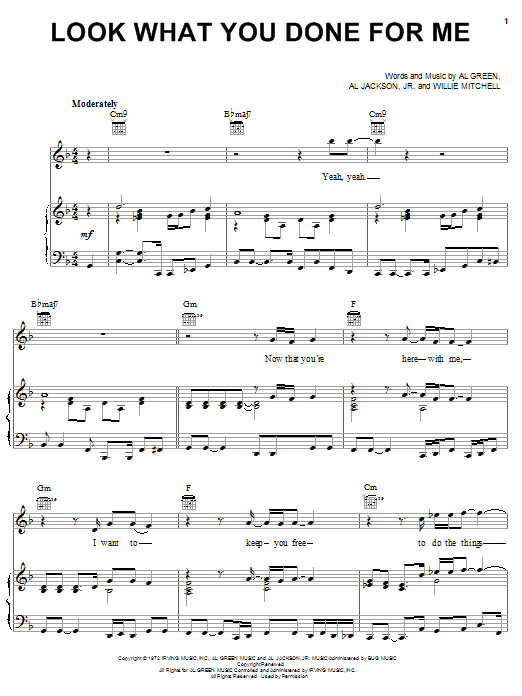 Learn to play Al Green Look What You Done For Me sheet music for Piano, Vocal & Guitar (Right-Hand Melody) in minutes. Al Green Look What You Done For Me sheet music notes and chords