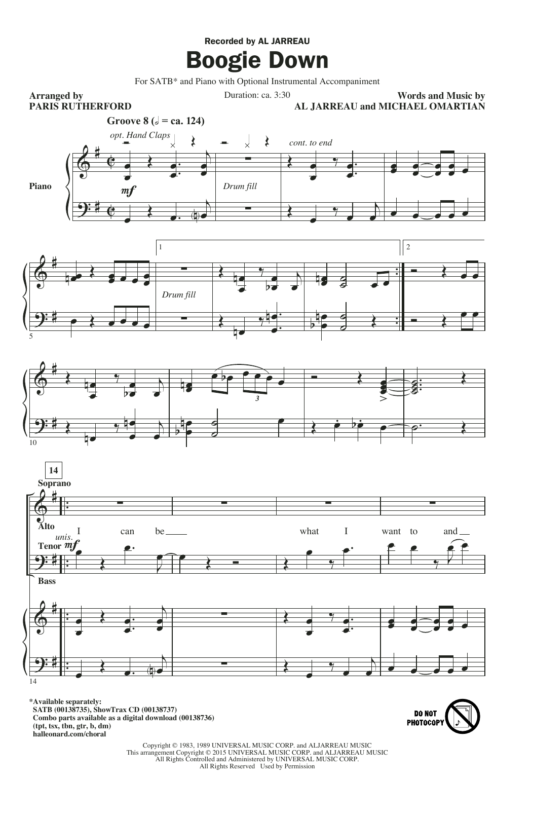 Al Jarreau Boogie Down Arr Paris Rutherford Sheet Music Download Pdf Score 159158