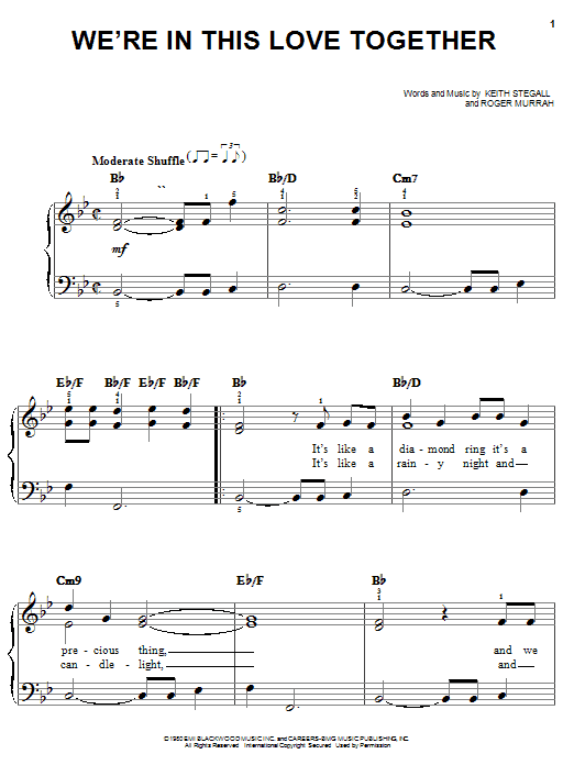 Learn to play Al Jarreau We're In This Love Together sheet music for Piano in minutes. Al Jarreau We're In This Love Together sheet music preview music notes and score for Piano including 4 page(s)