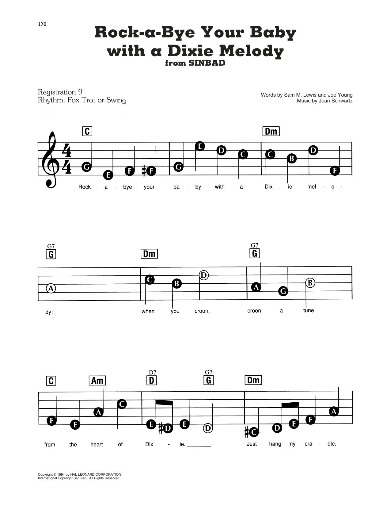 Learn to play Al Jolson Rock-A-Bye Your Baby With A Dixie Melody (from Sinbad) sheet music for E-Z Play Today in minutes. Al Jolson Rock-A-Bye Your Baby With A Dixie Melody (from Sinbad) sheet music preview music notes and score for E-Z Play Today including 3 page(s)