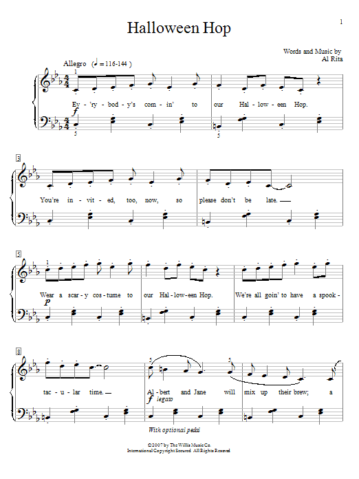 Learn to play Al Rita Halloween Hop sheet music for Easy Piano in minutes. Al Rita Halloween Hop sheet music preview music notes and score for Easy Piano including 3 page(s)