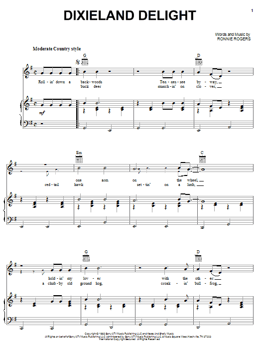 Learn to play Alabama Dixieland Delight sheet music for Piano, Vocal & Guitar (Right-Hand Melody) in minutes. Alabama Dixieland Delight sheet music preview music notes and score for Piano, Vocal & Guitar (Right-Hand Melody) including 4 page(s)