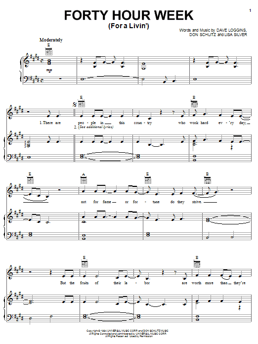 Alabama Forty Hour Week (For A Livin') sheet music, chords, lyrics - Printable PDF for Lyrics & Chords