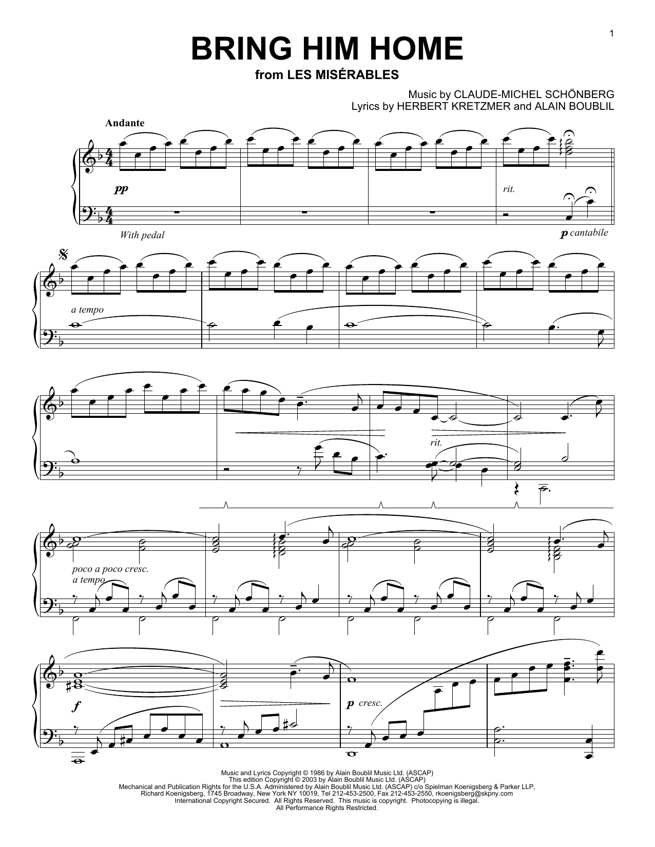 Learn to play Boublil and Schonberg Bring Him Home sheet music for Piano in minutes. Boublil and Schonberg Bring Him Home sheet music notes and chords