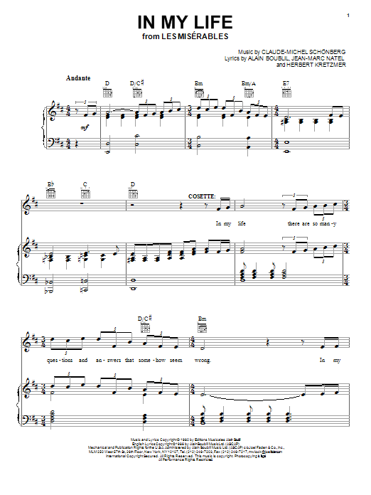 Learn to play Boublil and Schonberg In My Life (from Les Miserables) sheet music for Piano, Vocal & Guitar in minutes. Boublil and Schonberg In My Life (from Les Miserables) sheet music preview music notes and score for Piano, Vocal & Guitar including 4 page(s)
