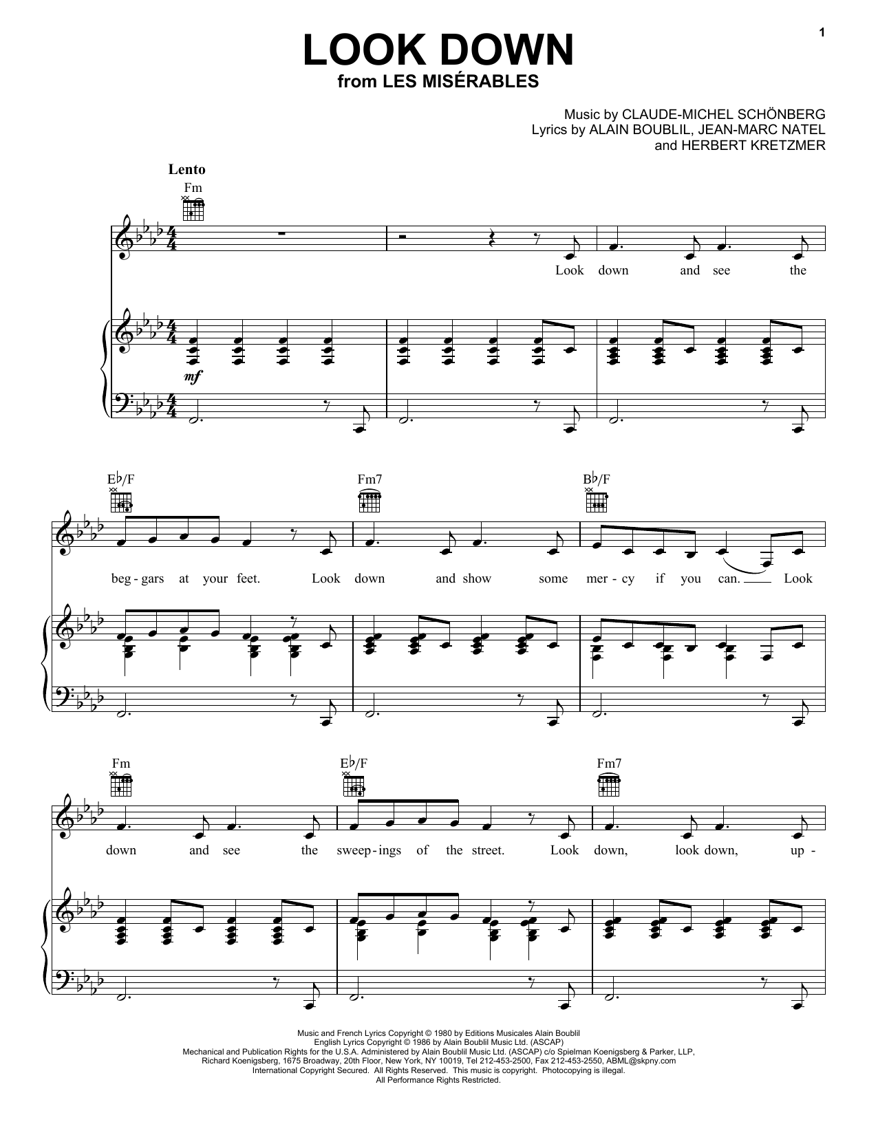 Learn to play Boublil and Schonberg Look Down (Gavroche) sheet music for Piano, Vocal & Guitar (Right-Hand Melody) in minutes. Boublil and Schonberg Look Down (Gavroche) sheet music notes and chords