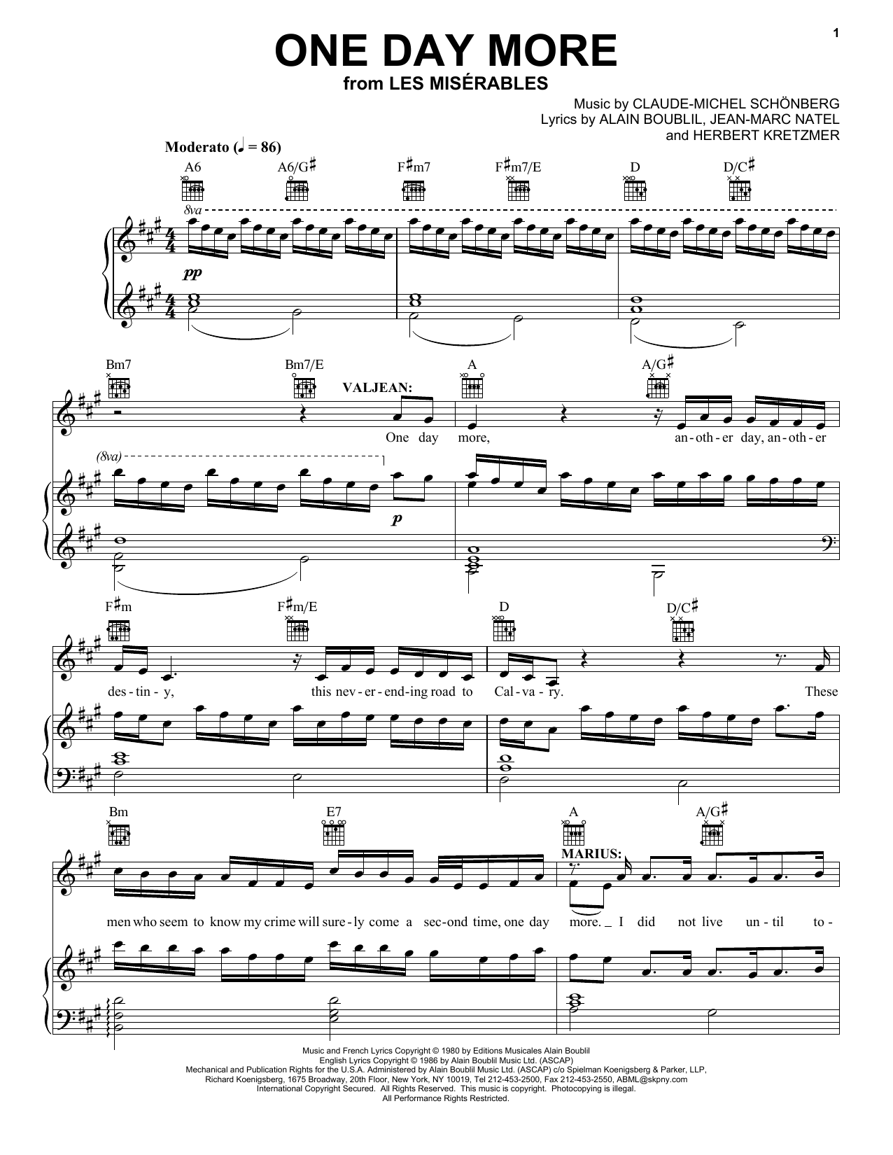 Learn to play Boublil and Schonberg One Day More (from Les Miserables) sheet music for Piano, Vocal & Guitar (Right-Hand Melody) in minutes. Boublil and Schonberg One Day More (from Les Miserables) sheet music notes and chords