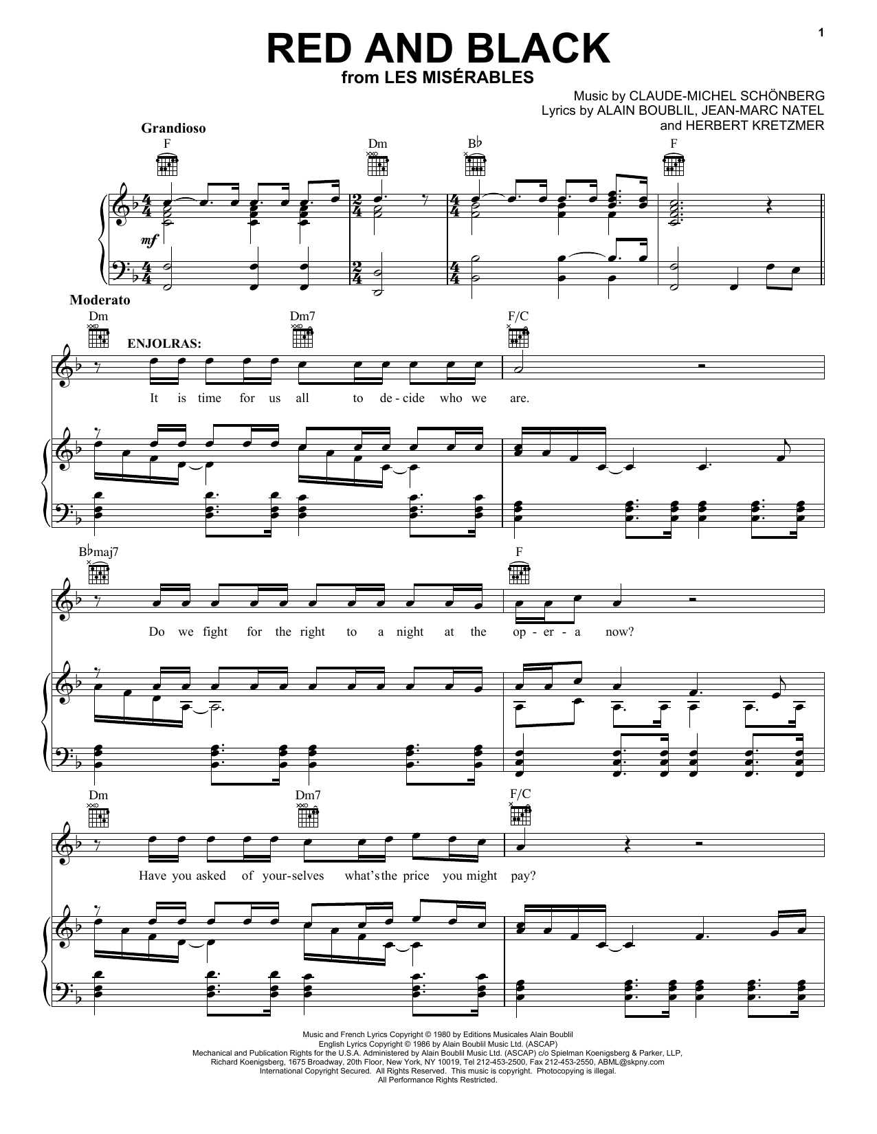Learn to play Boublil and Schonberg Red And Black sheet music for Piano, Vocal & Guitar (Right-Hand Melody) in minutes. Boublil and Schonberg Red And Black sheet music notes and chords