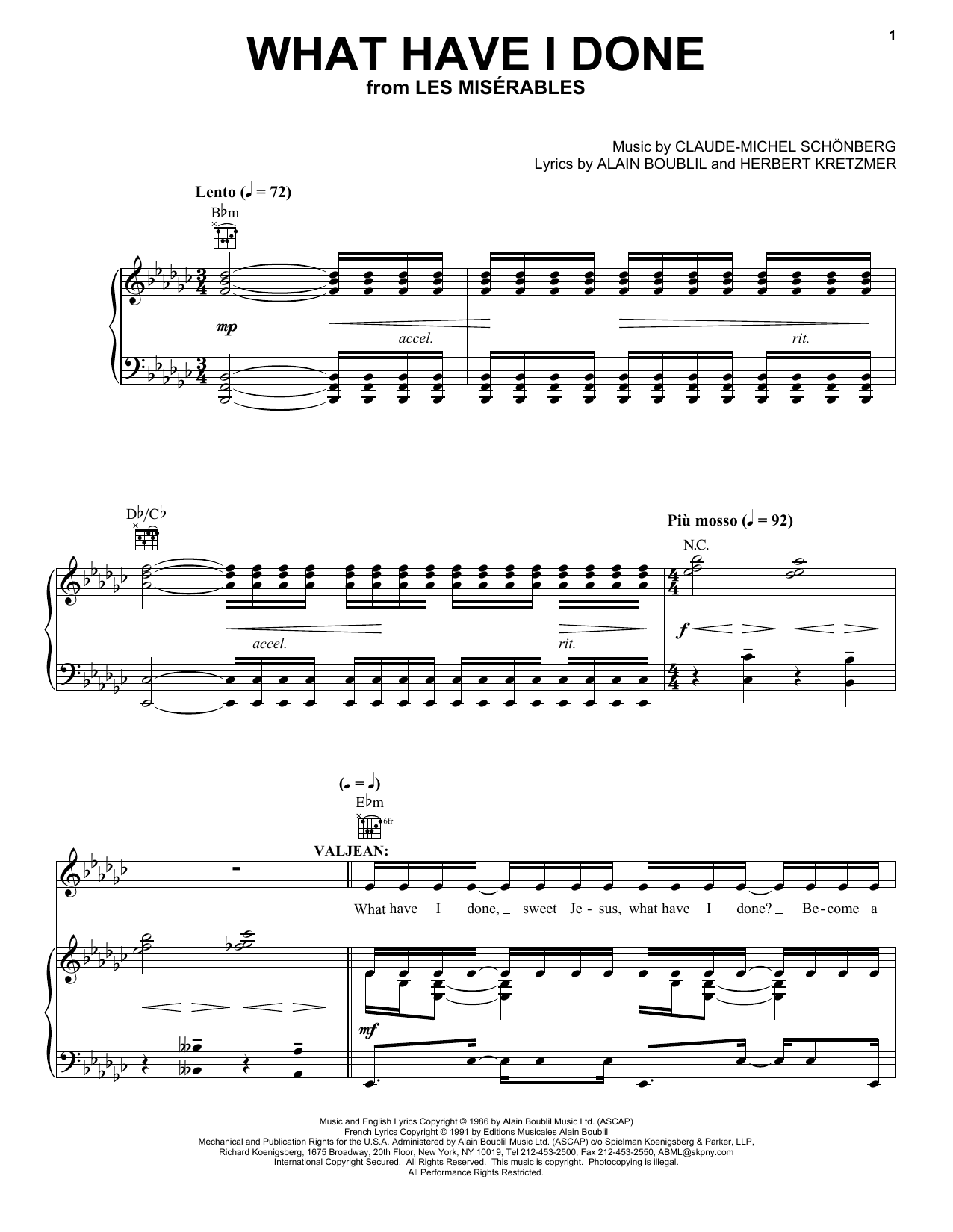Learn to play Boublil and Schonberg What Have I Done sheet music for Piano, Vocal & Guitar (Right-Hand Melody) in minutes. Boublil and Schonberg What Have I Done sheet music notes and chords