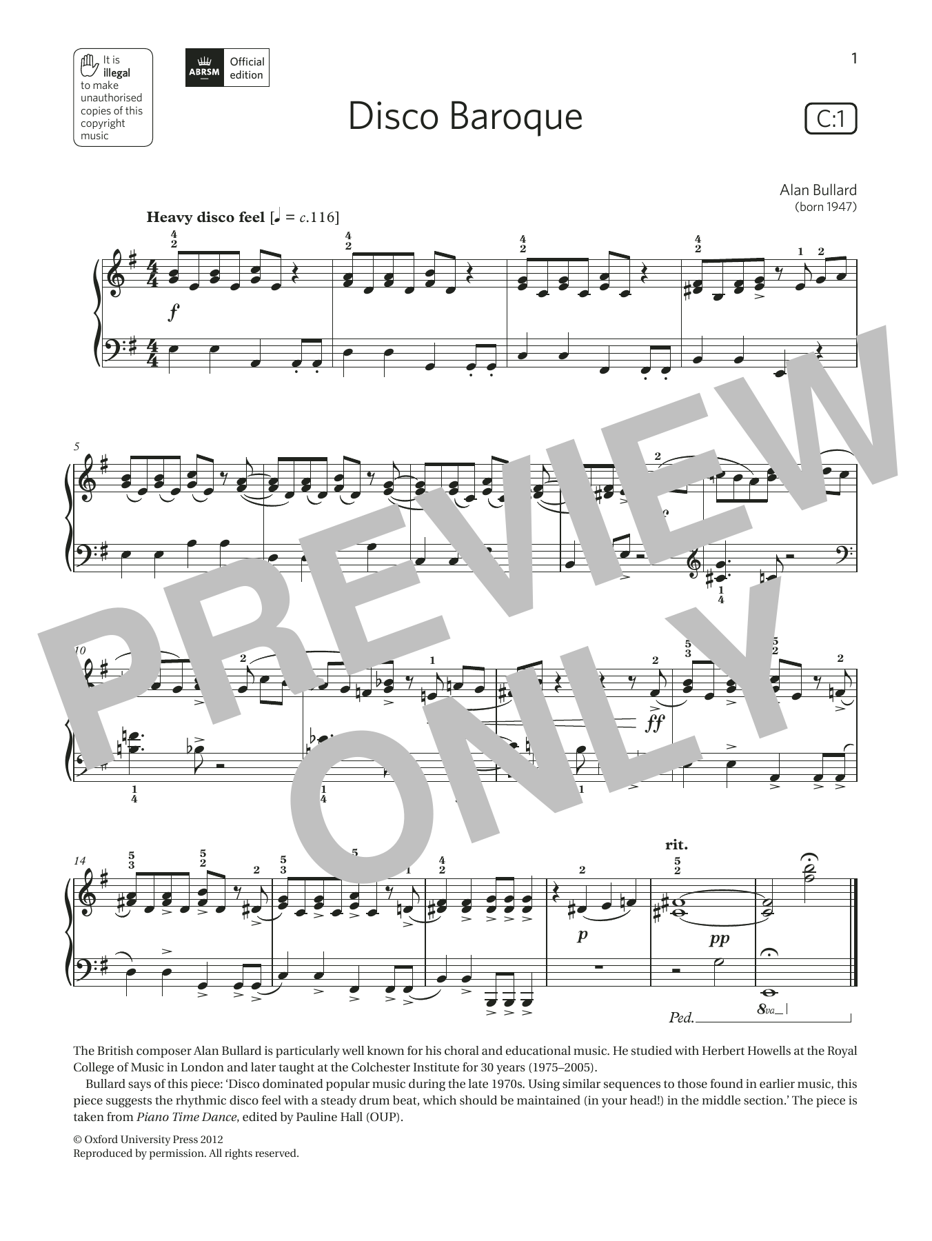 Alan Bullard Disco Baroque (Grade 3, list C1, from the ABRSM Piano Syllabus 2021 & 2022) sheet music, chords, lyrics - Printable PDF for Piano Solo