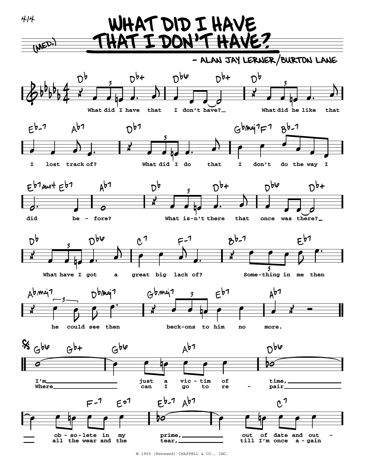 Alan Jay Lerner & Burton Lane What Did I Have That I Don't Have? (High Voice) (from On A Clear Day You Can See Forever) sheet music, chords, lyrics - Printable PDF for Real Book – Melody, Lyrics & Chords
