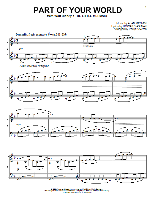 Phillip Keveren Part Of Your World sheet music, chords, lyrics - Printable PDF for Piano