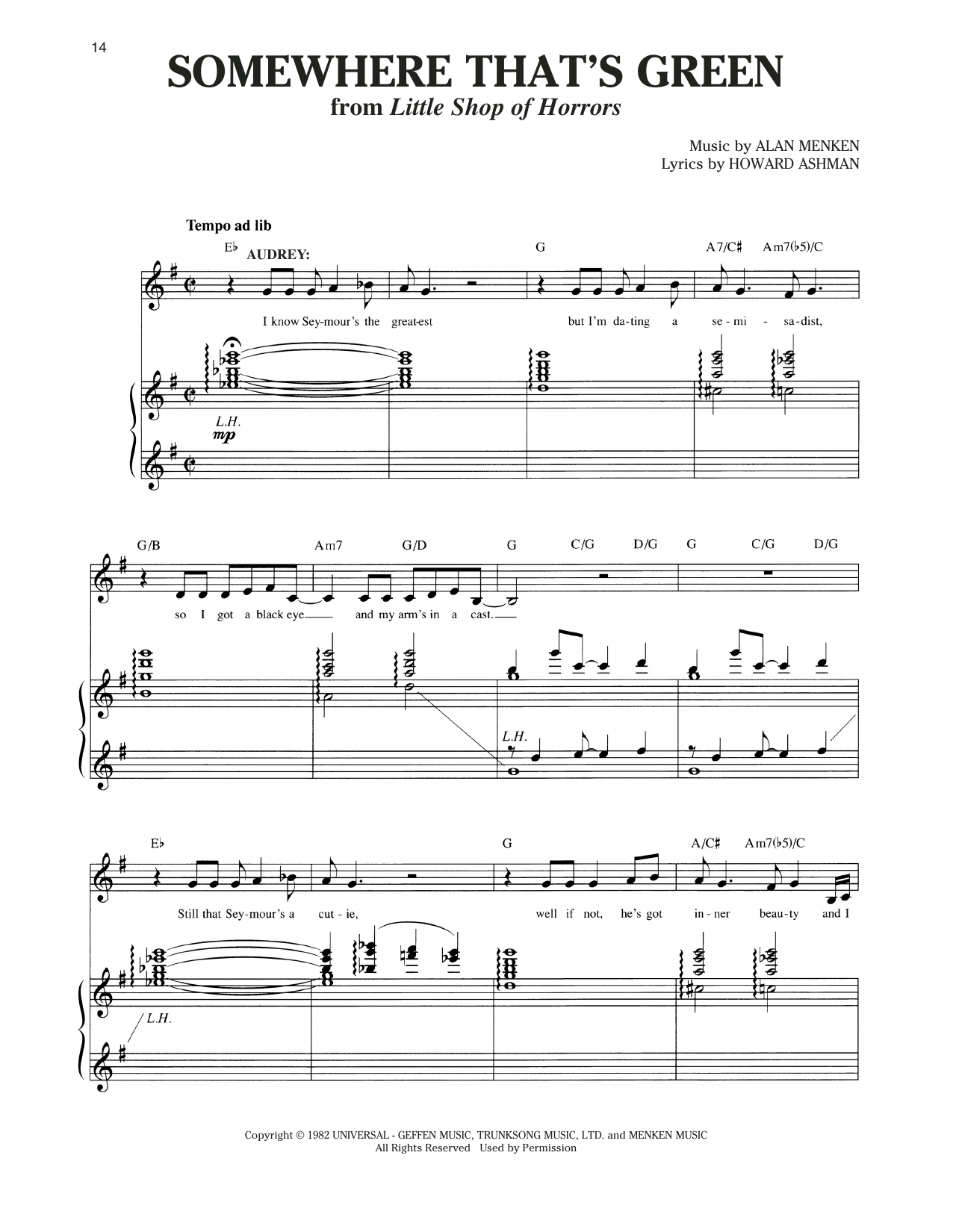 Alan Menken & Howard Ashman Somewhere That's Green (from Little Shop Of Horrors) sheet music, chords, lyrics - Printable PDF for Piano & Vocal