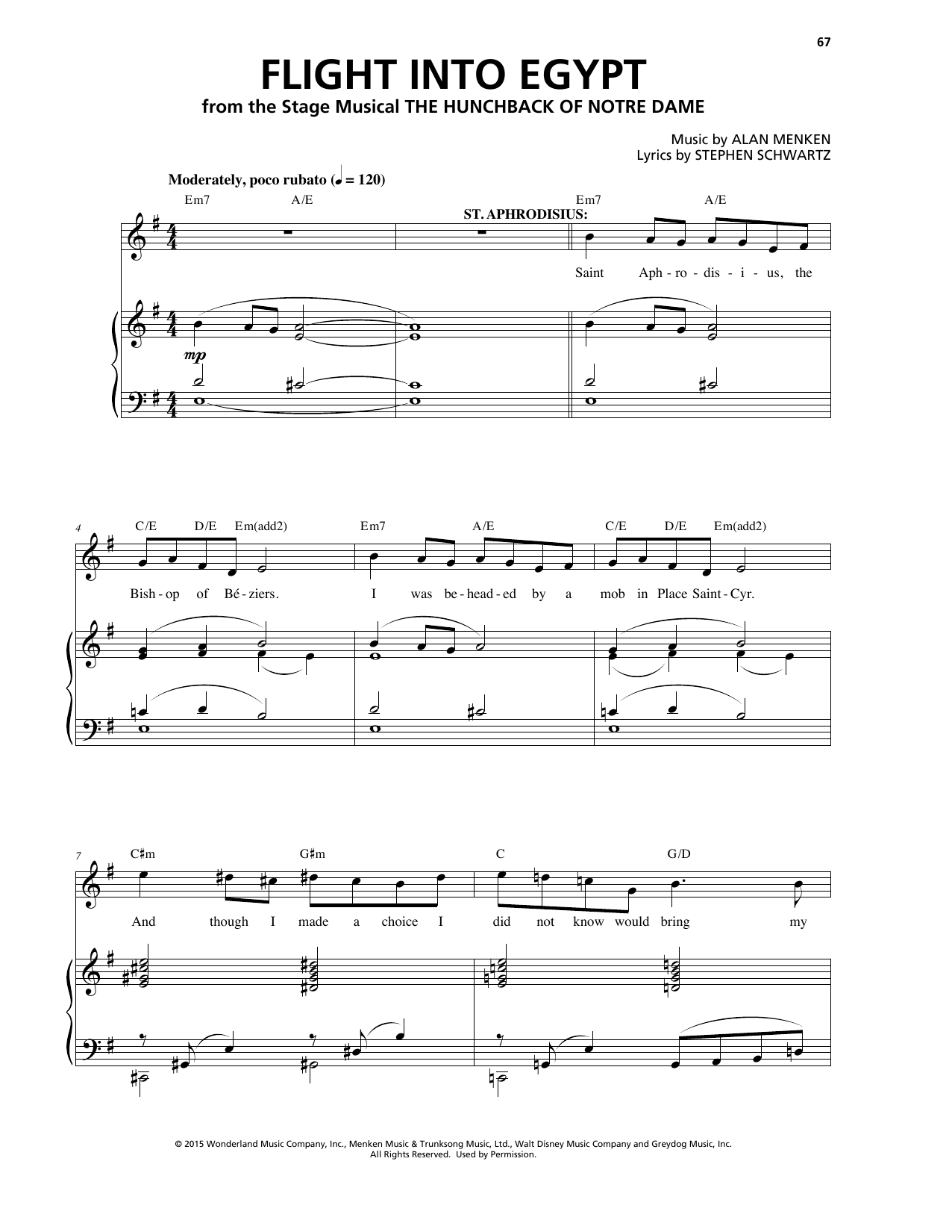 Alan Menken Flight Into Egypt sheet music, chords, lyrics - Printable PDF for Piano & Vocal