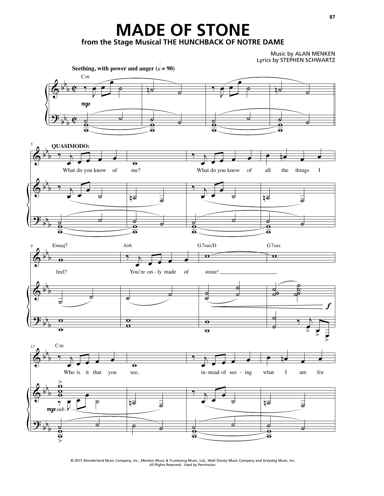 Alan Menken Made Of Stone sheet music, chords, lyrics - Printable PDF for Piano & Vocal