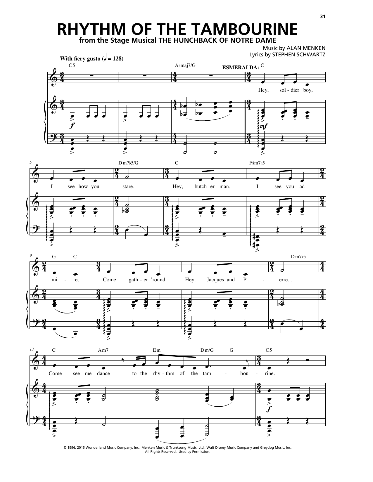 Alan Menken Rhythm Of The Tambourine sheet music, chords, lyrics - Printable PDF for Piano & Vocal