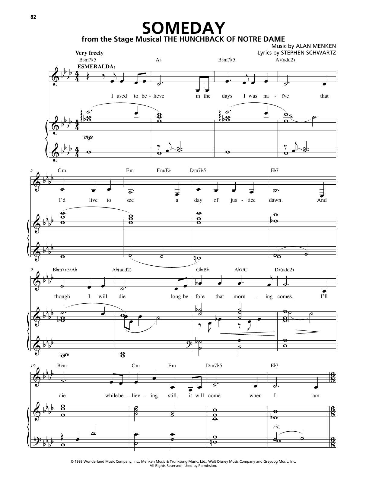 Alan Menken Someday sheet music, chords, lyrics - Printable PDF for Piano & Vocal