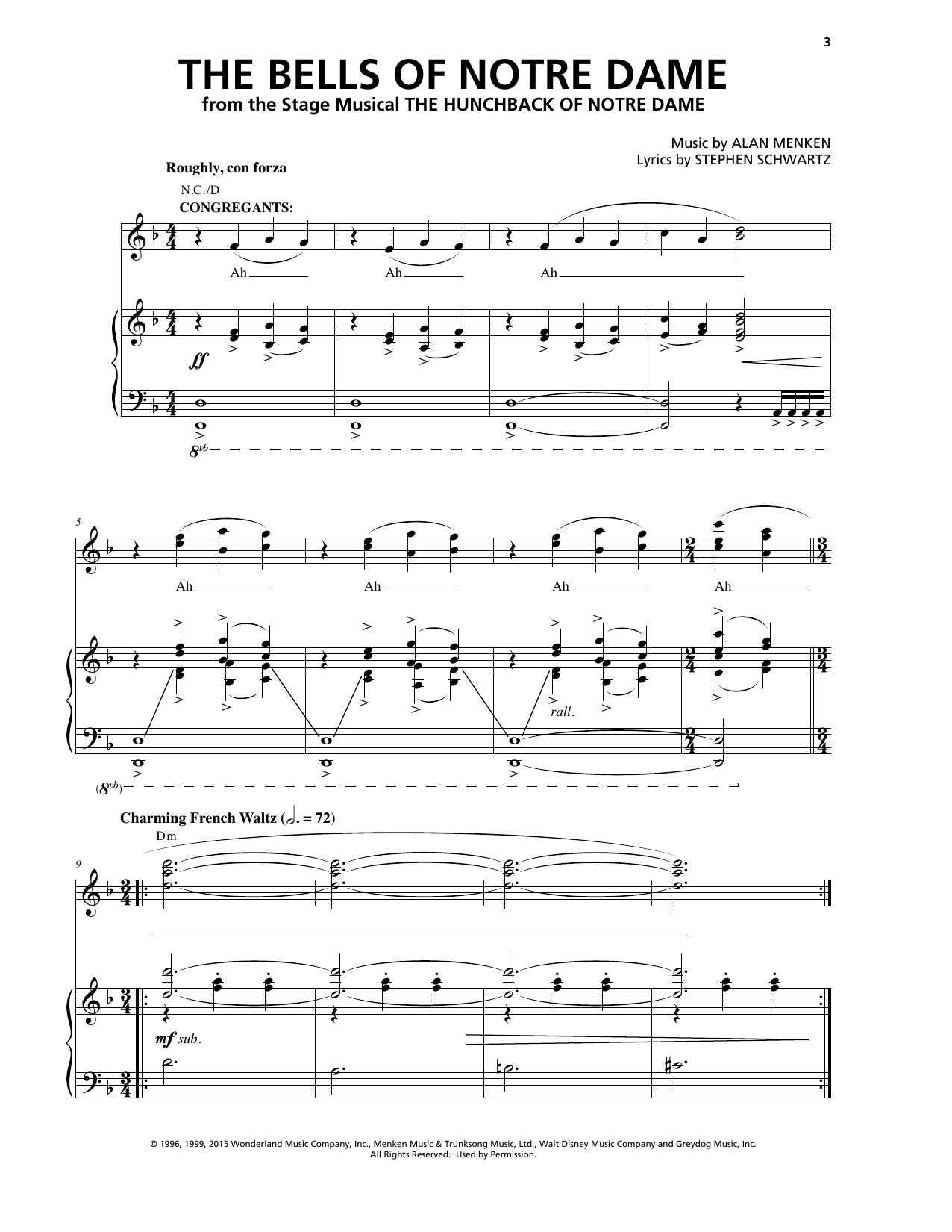 Alan Menken The Bells Of Notre Dame sheet music, chords, lyrics - Printable PDF for Piano & Vocal