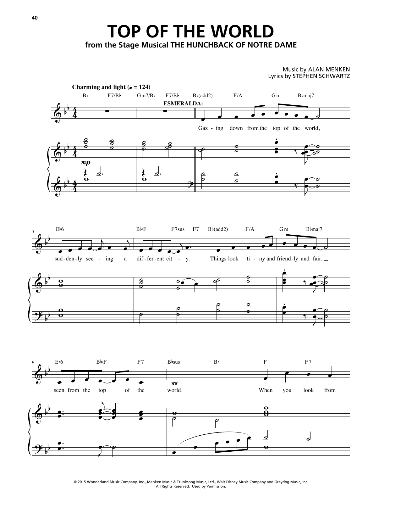 Alan Menken Top Of The World sheet music, chords, lyrics - Printable PDF for Piano & Vocal