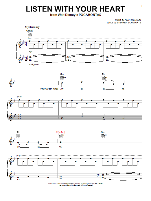 Stephen Schwartz Listen With Your Heart sheet music, chords, lyrics - Printable PDF for Piano, Vocal & Guitar (Right-Hand Melody)