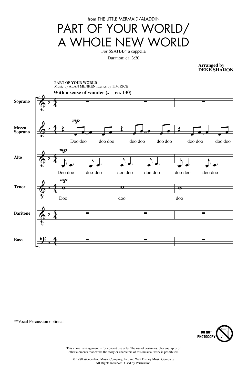 Alan Menken Part Of Your World/A Whole New World (from The Little Mermaid/Aladdin) (arr. Deke Sharon) sheet music, chords, lyrics - Printable PDF for SATB Choir