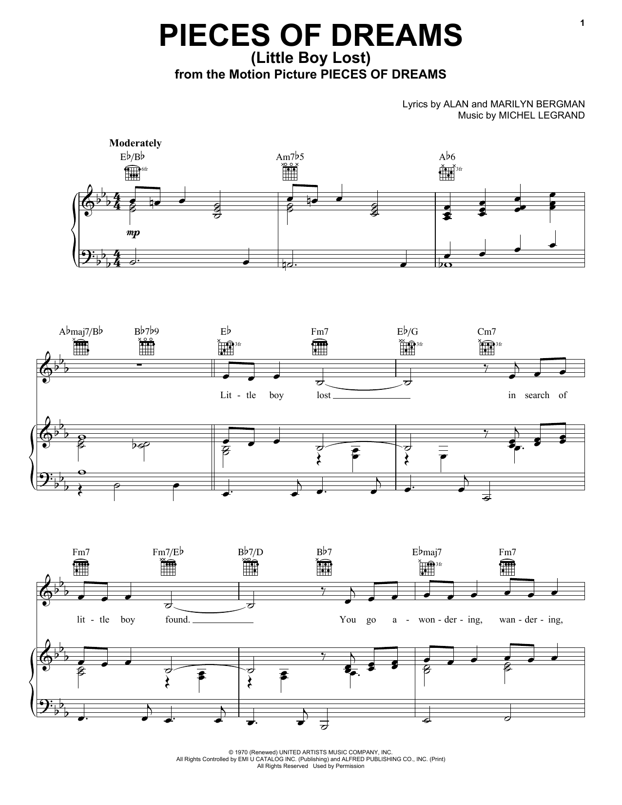 Learn to play Alan Bergman Pieces Of Dreams (Little Boy Lost) sheet music for Piano, Vocal & Guitar (Right-Hand Melody) in minutes. Alan Bergman Pieces Of Dreams (Little Boy Lost) sheet music preview music notes and score for Piano, Vocal & Guitar (Right-Hand Melody) including 4 page(s)