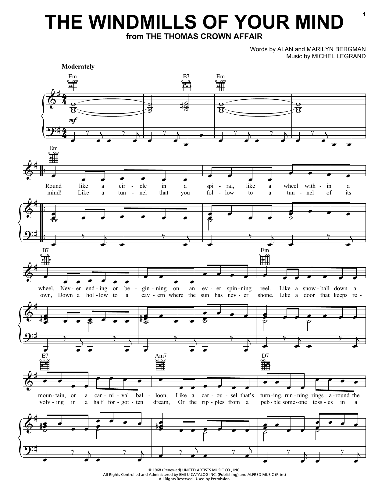 Learn to play Alan Bergman The Windmills Of Your Mind sheet music for Piano, Vocal & Guitar (Right-Hand Melody) in minutes. Alan Bergman The Windmills Of Your Mind sheet music notes and chords