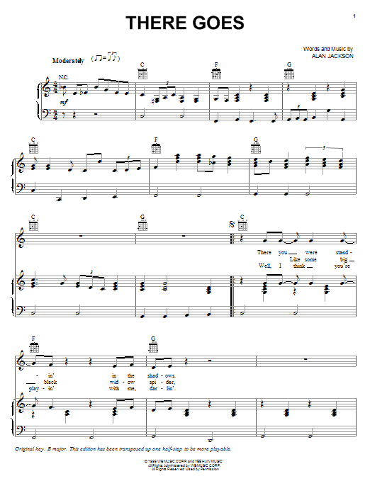 Learn to play Alan Jackson There Goes sheet music for Piano, Vocal & Guitar (Right-Hand Melody) in minutes. Alan Jackson There Goes sheet music preview music notes and score for Piano, Vocal & Guitar (Right-Hand Melody) including 5 page(s)