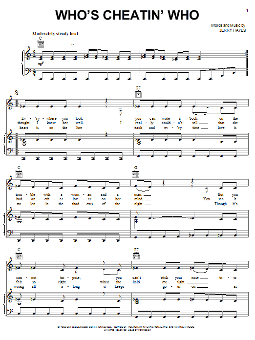 Learn to play Alan Jackson Who's Cheatin' Who sheet music for Piano, Vocal & Guitar (Right-Hand Melody) in minutes. Alan Jackson Who's Cheatin' Who sheet music preview music notes and score for Piano, Vocal & Guitar (Right-Hand Melody) including 4 page(s)