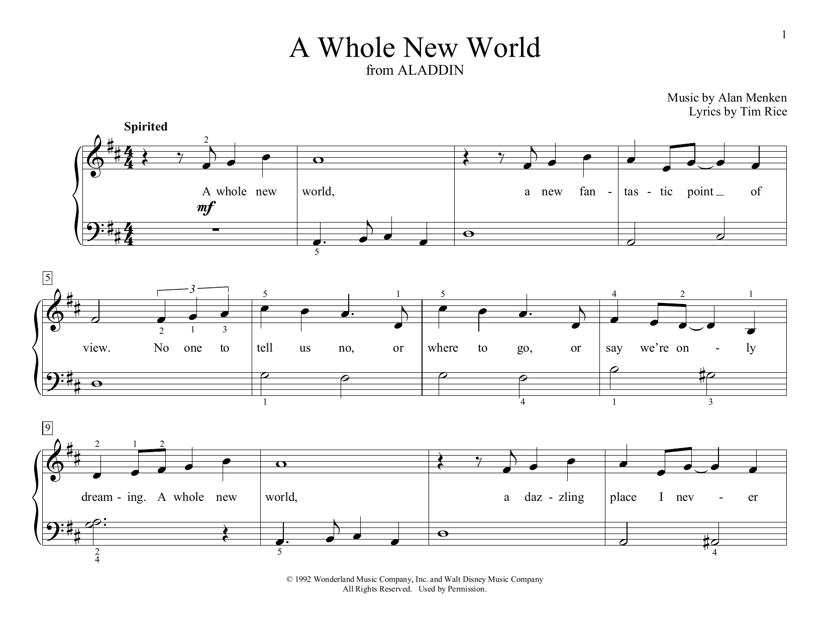 Learn to play Alan Menken A Whole New World (from Aladdin) (arr. Christopher Hussey) sheet music for Educational Piano in minutes. Alan Menken A Whole New World (from Aladdin) (arr. Christopher Hussey) sheet music preview music notes and score for Educational Piano including 2 page(s)
