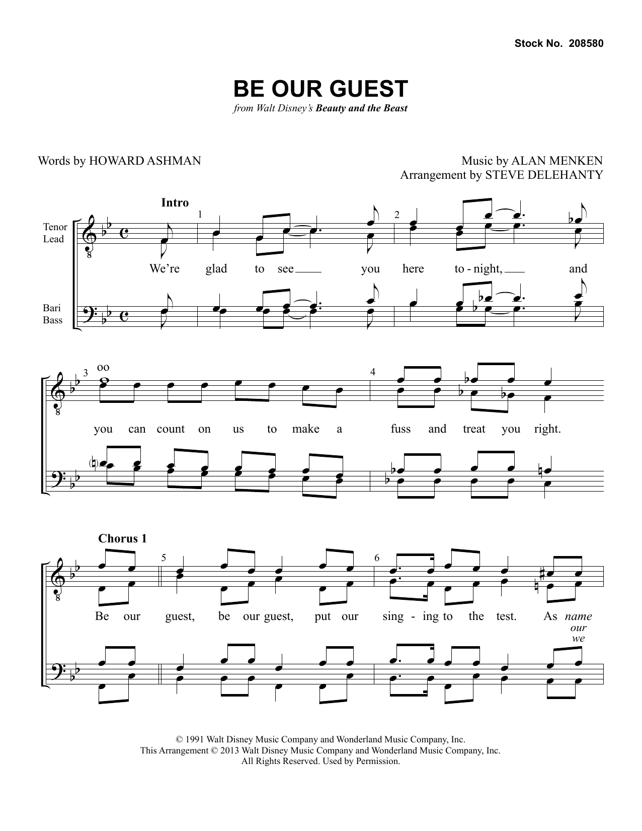 Learn to play Alan Menken Be Our Guest (from Beauty and The Beast) (arr. Steve Delehanty) sheet music for SSAA Choir in minutes. Alan Menken Be Our Guest (from Beauty and The Beast) (arr. Steve Delehanty) sheet music preview music notes and score for SSAA Choir including 5 page(s)