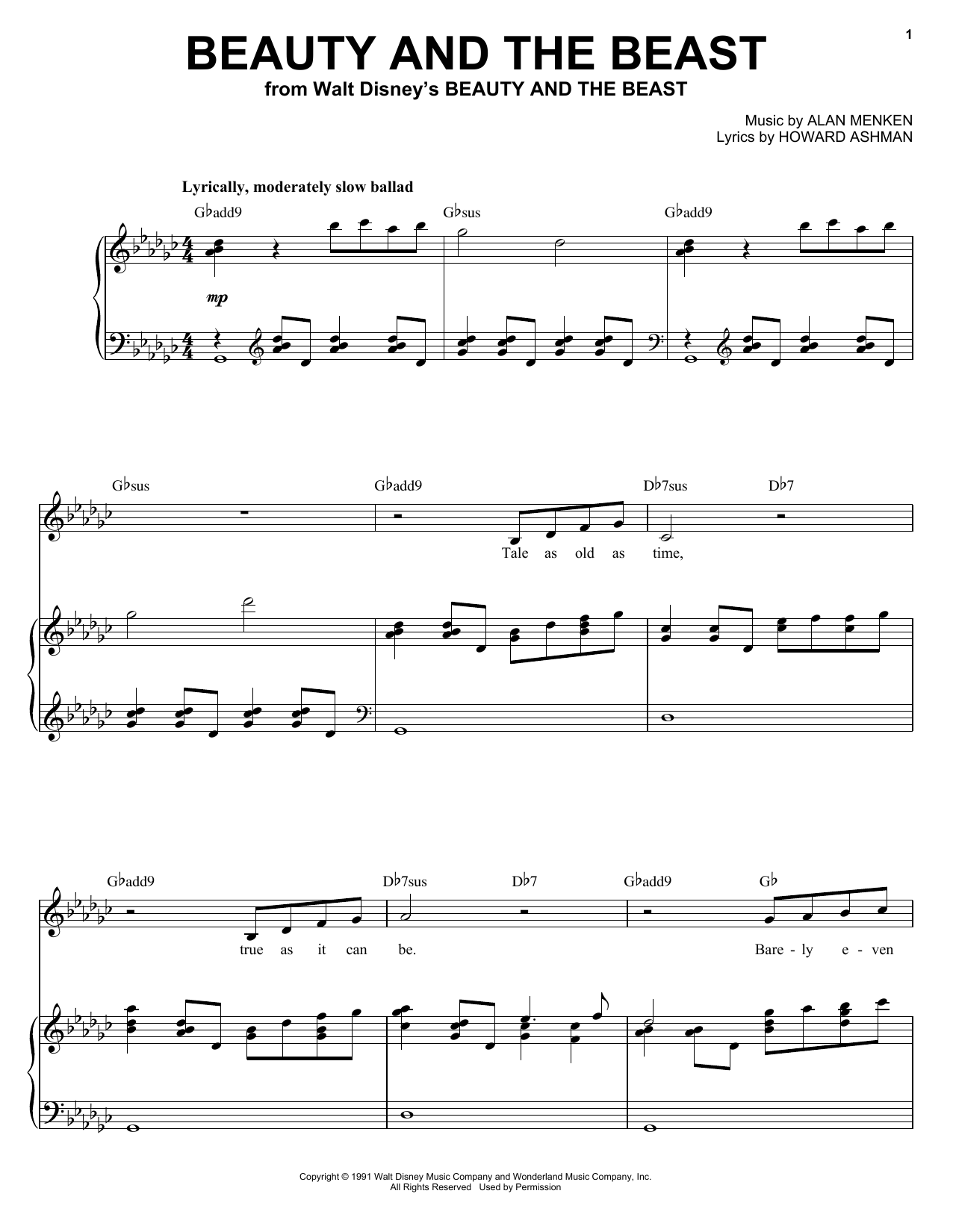 Alan Menken Beauty And The Beast (from Beauty And The Beast) sheet music preview music notes and score for Beginner Piano including 2 page(s)