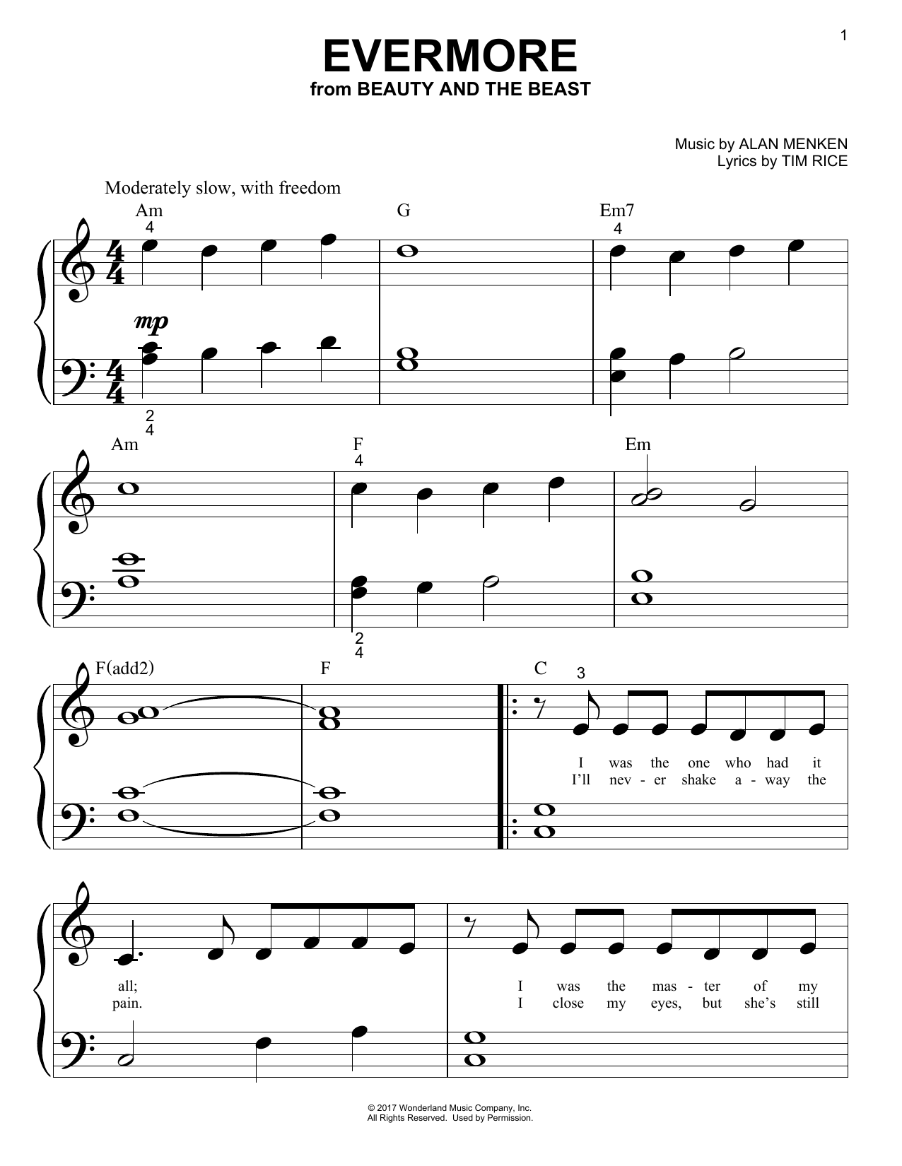 Learn to play Alan Menken Evermore sheet music for Educational Piano in minutes. Alan Menken Evermore sheet music preview music notes and score for Educational Piano including 2 page(s)