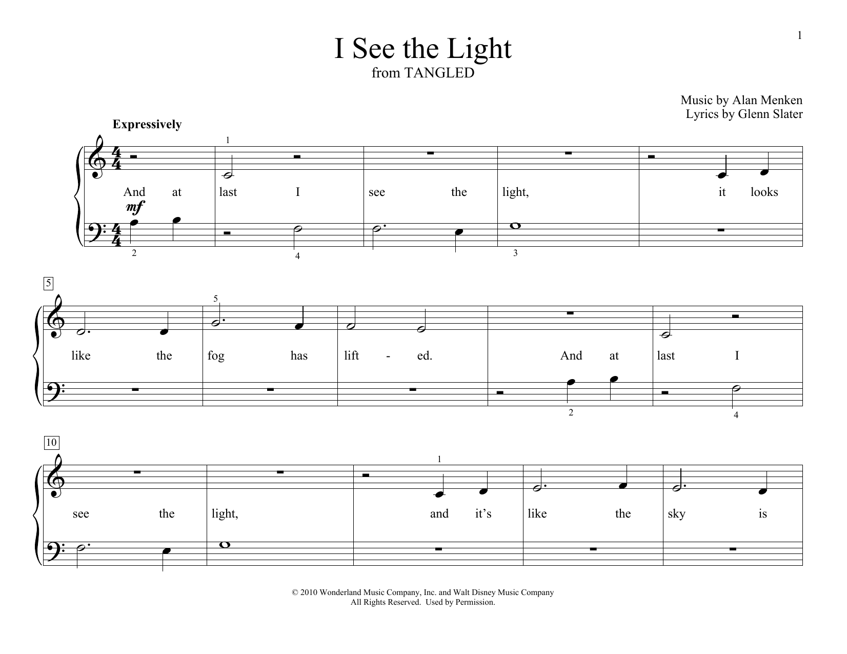 Learn to play Alan Menken I See The Light (from Disney's Tangled) (arr. Christopher Hussey) sheet music for Educational Piano in minutes. Alan Menken I See The Light (from Disney's Tangled) (arr. Christopher Hussey) sheet music preview music notes and score for Educational Piano including 2 page(s)