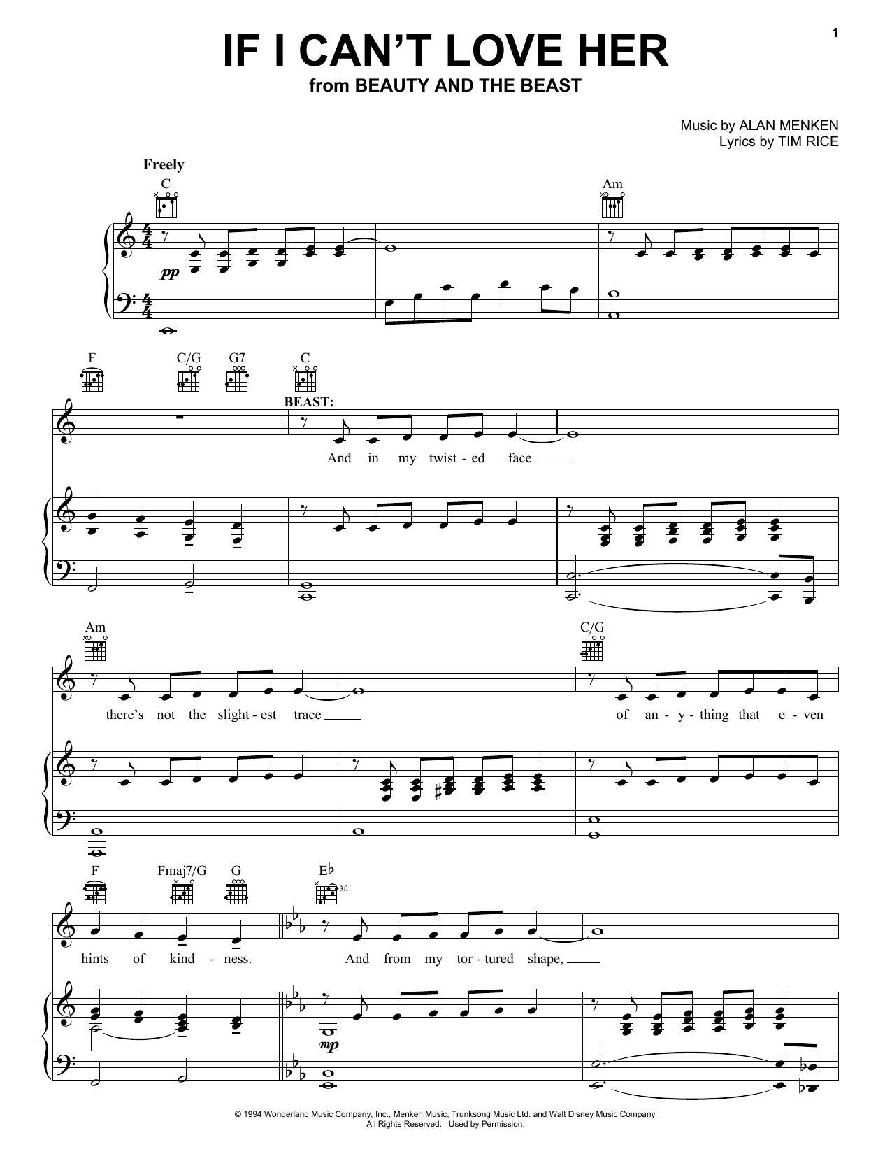 Learn to play Alan Menken If I Can't Love Her sheet music for Piano, Vocal & Guitar (Right-Hand Melody) in minutes. Alan Menken If I Can't Love Her sheet music notes and chords