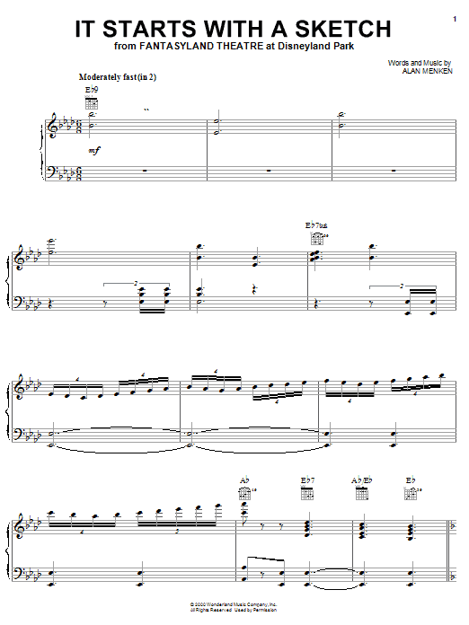 Learn to play Alan Menken It Starts With A Sketch (from Fantasyland Theatre at Disneyland Park) sheet music for Piano, Vocal & Guitar (Right-Hand Melody) in minutes. Alan Menken It Starts With A Sketch (from Fantasyland Theatre at Disneyland Park) sheet music notes and chords