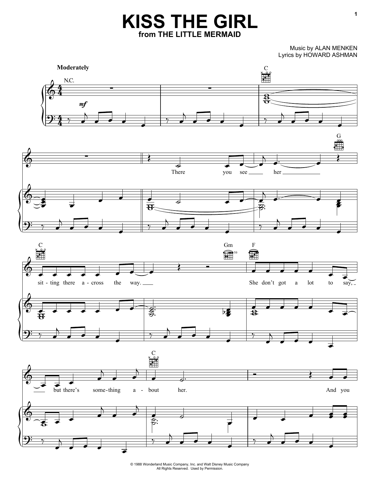 Learn to play Alan Menken Kiss The Girl sheet music for Piano (Big Notes) in minutes. Alan Menken Kiss The Girl sheet music preview music notes and score for Piano (Big Notes) including 3 page(s)