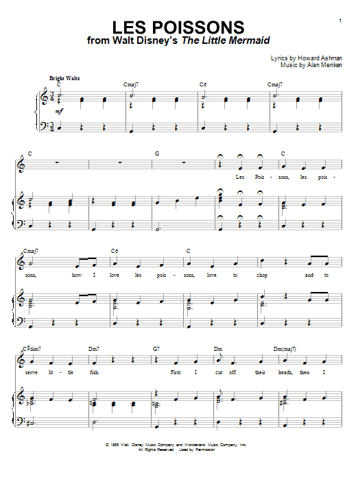 Learn to play Alan Menken Les Poissons sheet music for Piano & Vocal in minutes. Alan Menken Les Poissons sheet music notes and chords