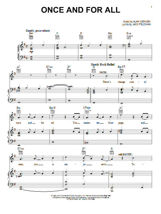 Learn to play Alan Menken Once And For All sheet music for Piano, Vocal & Guitar (Right-Hand Melody) in minutes. Alan Menken Once And For All sheet music preview music notes and score for Piano, Vocal & Guitar (Right-Hand Melody) including 13 page(s)