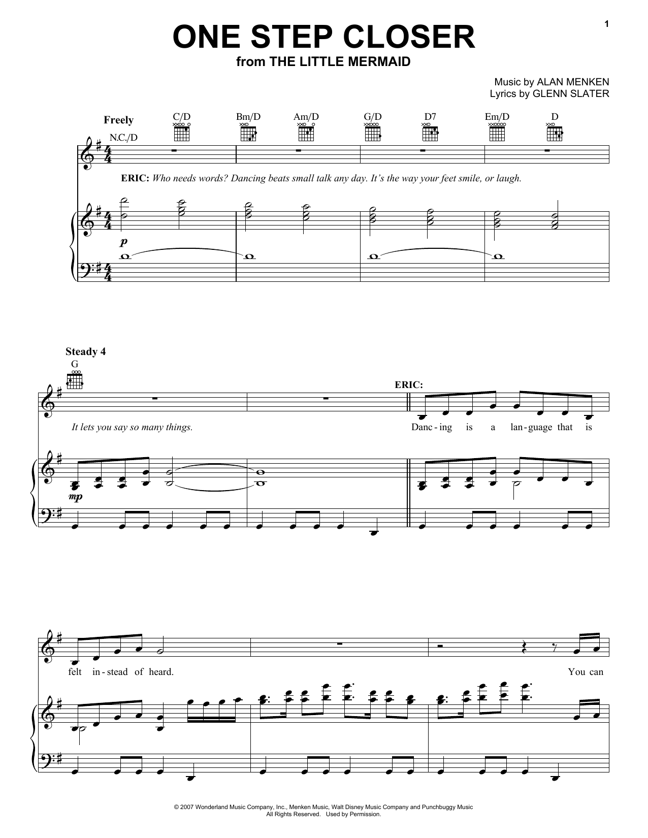 Learn to play Alan Menken One Step Closer sheet music for Piano, Vocal & Guitar (Right-Hand Melody) in minutes. Alan Menken One Step Closer sheet music preview music notes and score for Piano, Vocal & Guitar (Right-Hand Melody) including 8 page(s)